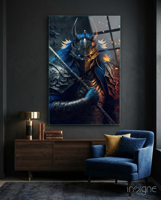 Lord Warrior Glass Wall Art  || Designer Collection - Lifestyle preview in a designer interior