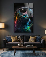 Moon Cat Glass Wall Art  || Designer Collection - Lifestyle preview in a designer interior