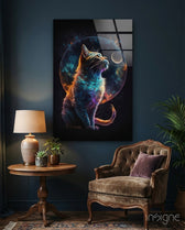 Moon Cat Glass Wall Art  || Designer Collection - Lifestyle preview in a designer interior