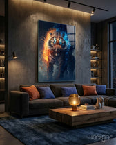 Flaming Nobility Glass Wall Art  || Designer Collection - Lifestyle preview in a designer interior