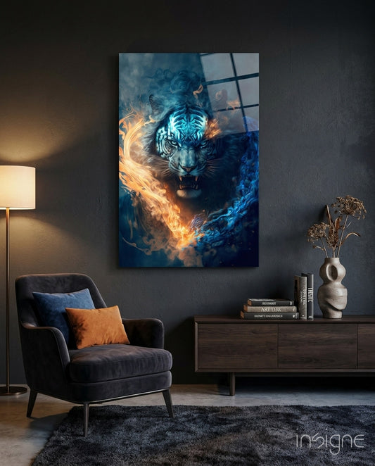 Flaming Anger Glass Wall Art  || Designer Collection - Lifestyle preview in a designer interior