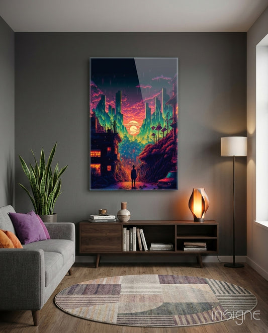Walk to the New Life Glass Wall Art  || Designers Collection - Lifestyle preview in a designer interior