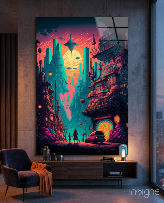 Dream of a New Life Glass Wall Art  || Designers Collection - Lifestyle preview in a designer interior