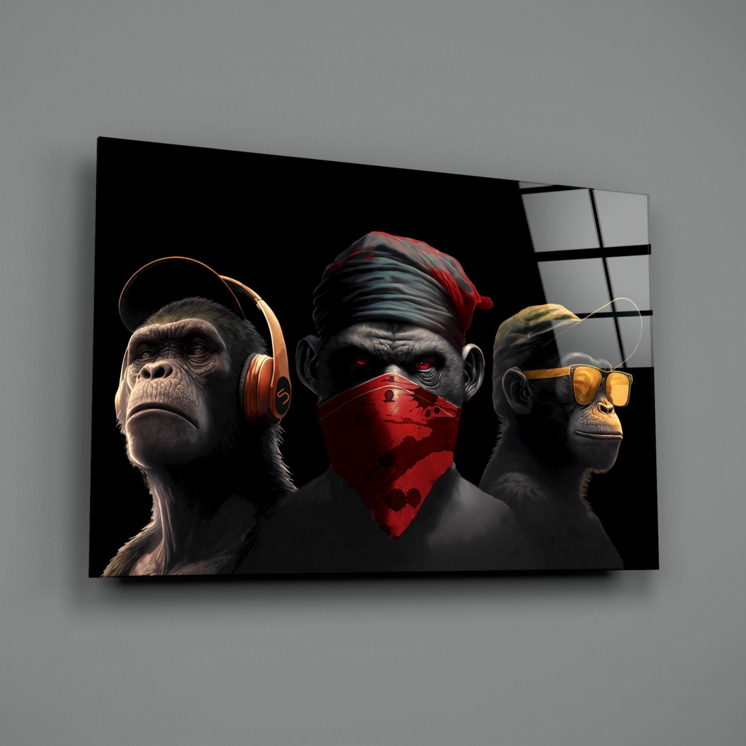 3 Wise Monkey Glass Wall Art  || Designer Collection | Insigne Art Design.