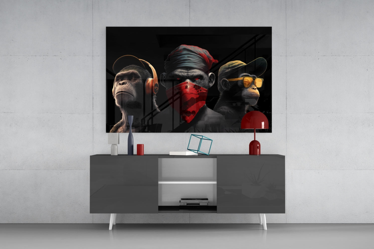 3 Wise Monkey Glass Wall Art  || Designer Collection | Insigne Art Design.
