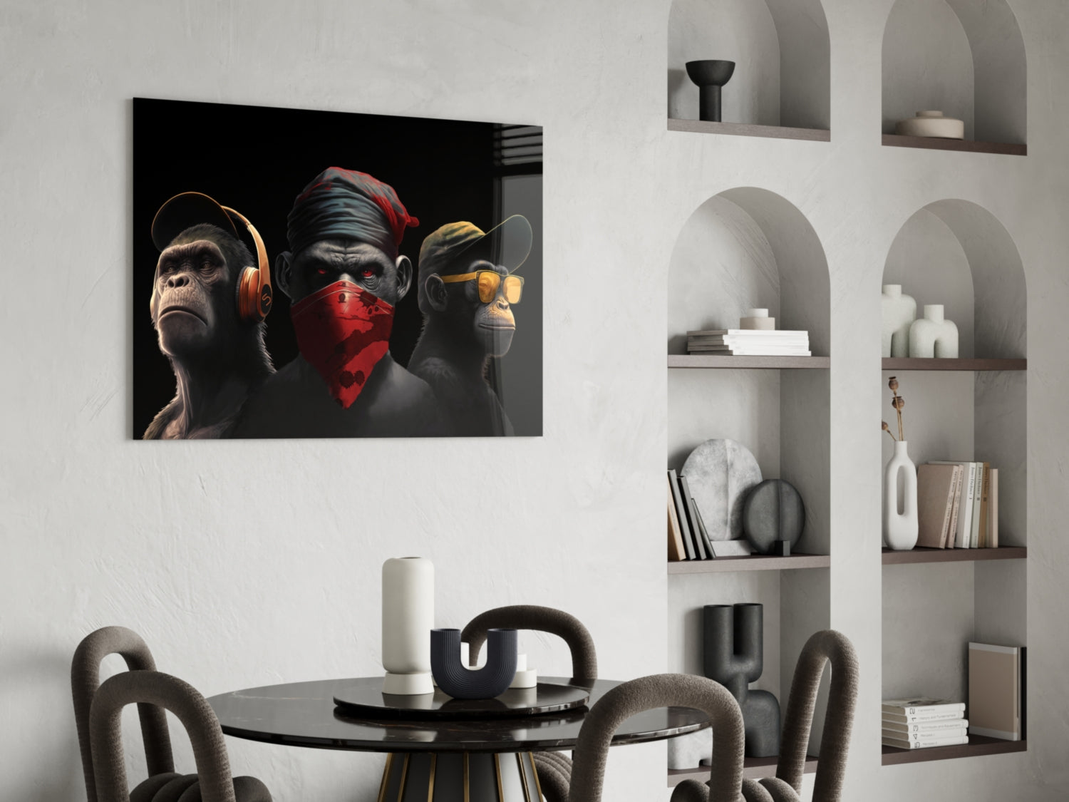 3 Wise Monkey Glass Wall Art  || Designer Collection | Insigne Art Design.