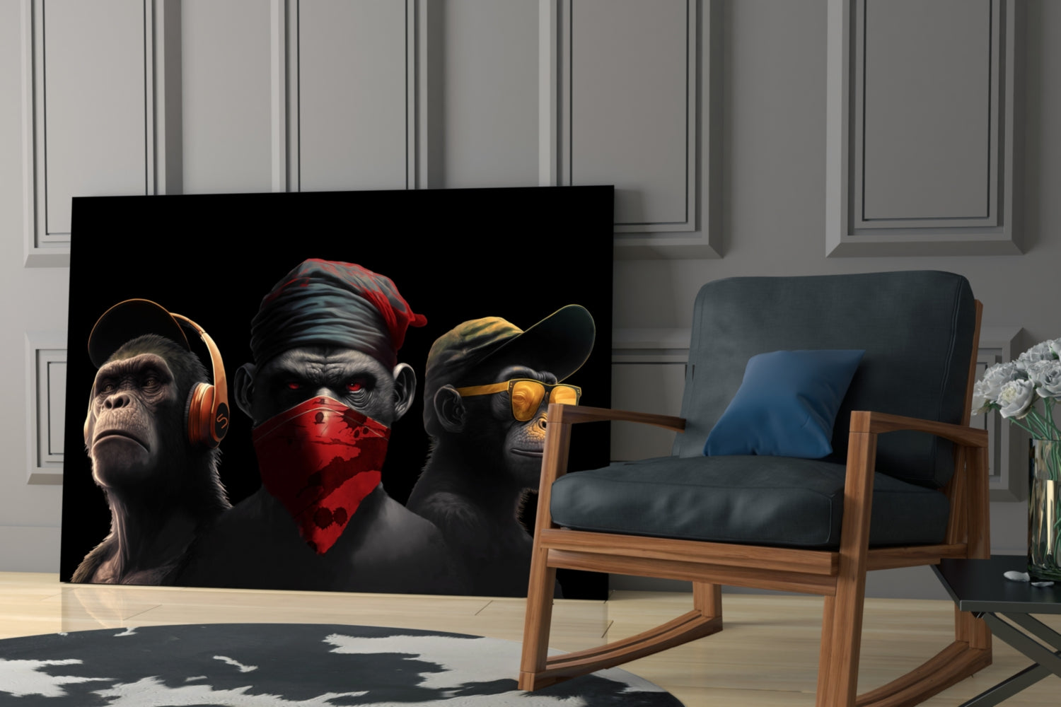 3 Wise Monkey Glass Wall Art  || Designer Collection | Insigne Art Design.