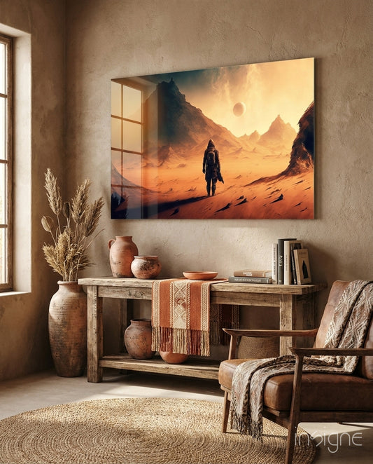 Walk on Another Planet Glass Wall Art  || Designers Collection - Lifestyle preview in a designer interior