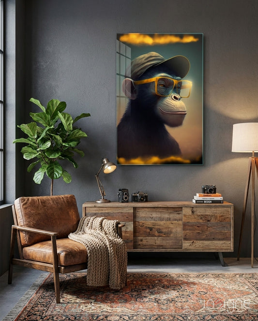 Wise Monkey Glass Wall Art  || Designers Collection - Lifestyle preview in a designer interior
