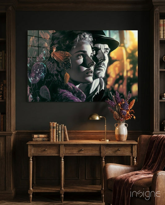 Nostalgic Scenes Glass Wall Art  || Designer Collection - Lifestyle preview in a designer interior