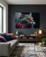 Colorful Cat Glass Wall Art  || Designers Collection - Lifestyle preview in a designer interior