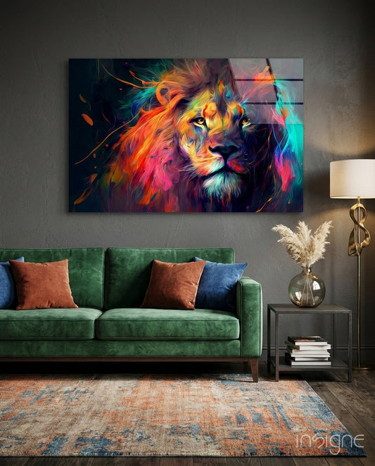 Nobility of the Lion Glass Wall Art  || Designer Collection - Lifestyle preview in a designer interior