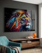 Nobility of the Lion Glass Wall Art  || Designer Collection - Lifestyle preview in a designer interior