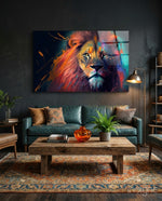 Nobility of the Lion Glass Wall Art  || Designer Collection - Lifestyle preview in a designer interior