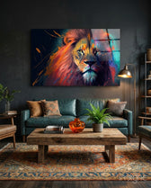 Nobility of the Lion Glass Wall Art  || Designer Collection - Lifestyle preview in a designer interior