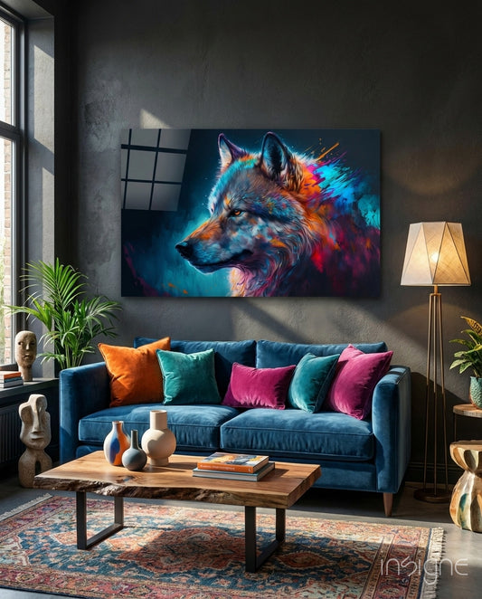 Freedom of the Wolf Glass Wall Art  || Designer Collection - Lifestyle preview in a designer interior