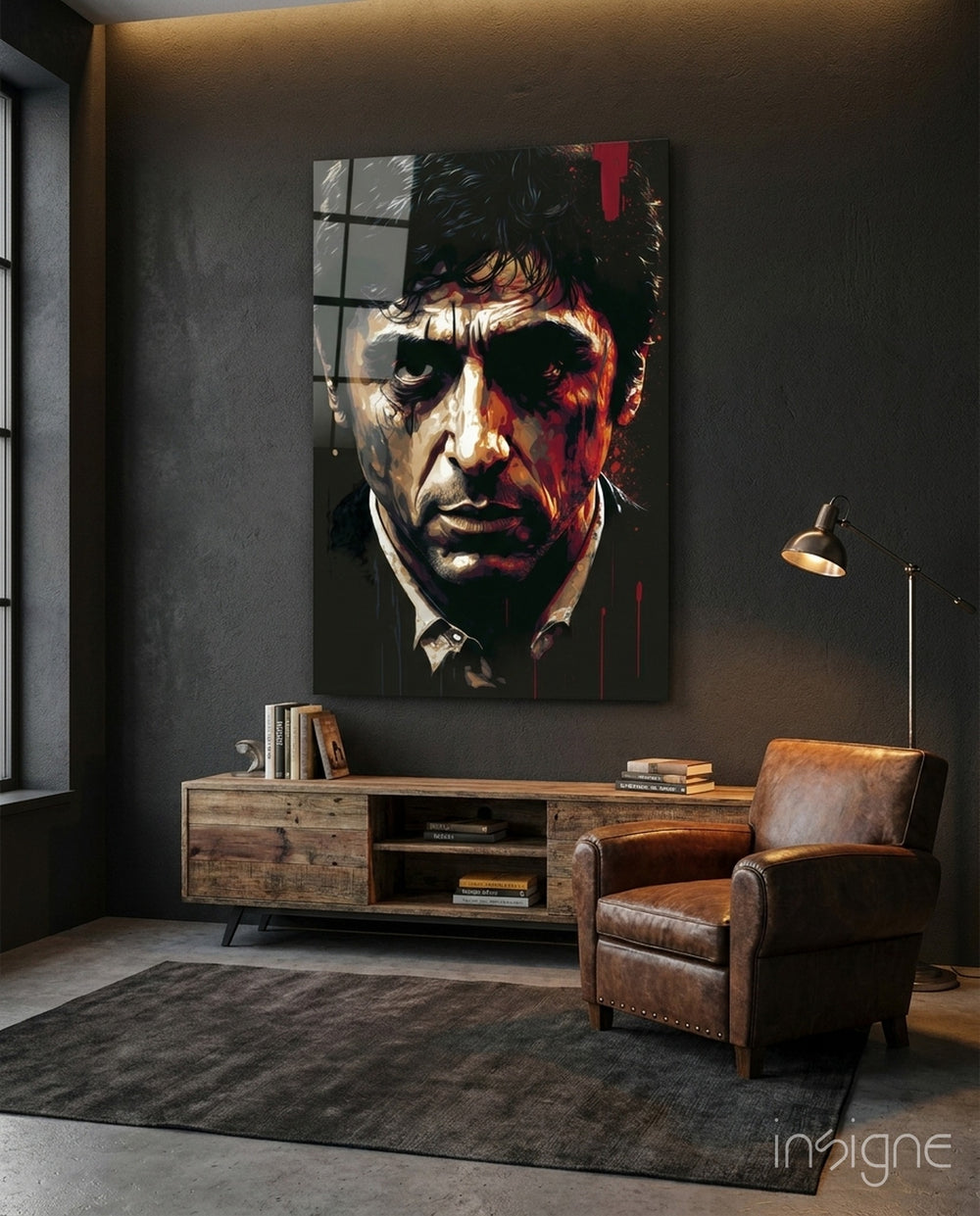 Al Pacino Glass Wall Art  || Designer Collection - Lifestyle preview in a designer interior