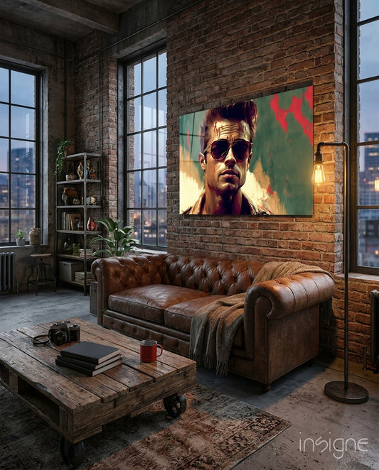 Red Leather Jacket Anarchist Glass Wall Art  || Designer Collection