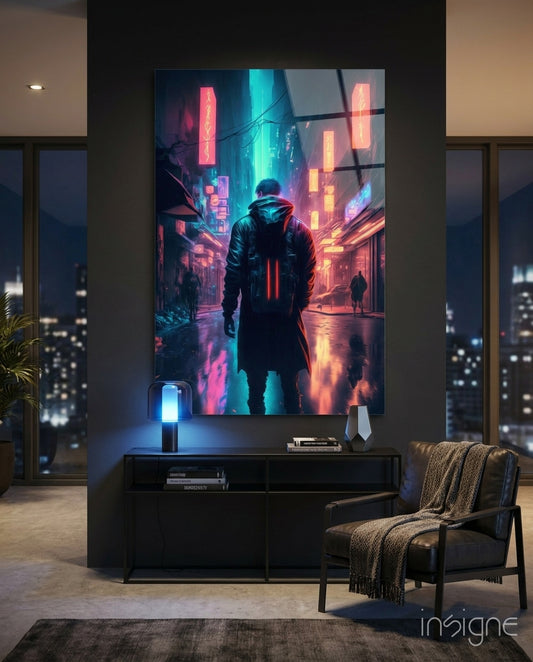 Cyberpunk Glass Wall Art  || Designers Collection - Lifestyle preview in a designer interior