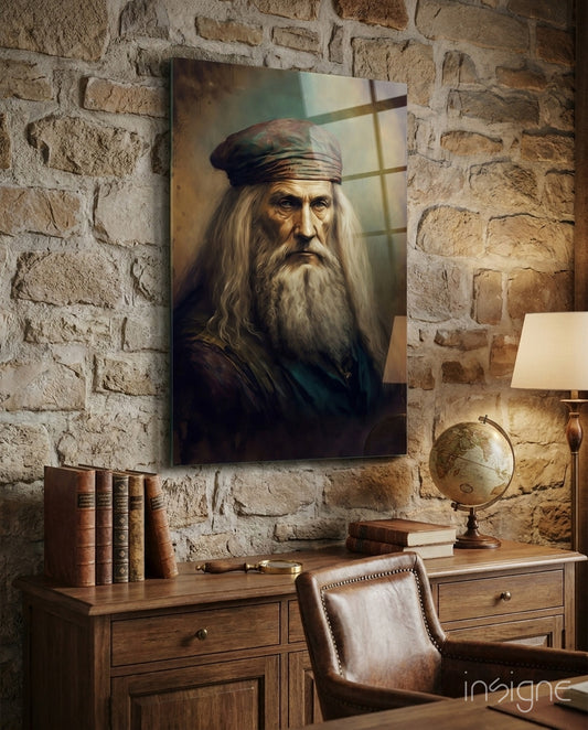 Leonardo da Vinci Glass Wall Art  || Designer Collection - Lifestyle preview in a designer interior