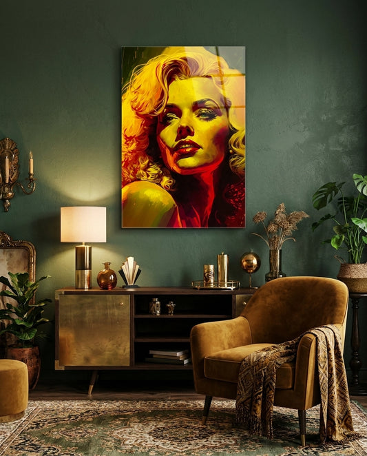 Golden Yellow Blonde Diva Glass Wall Art