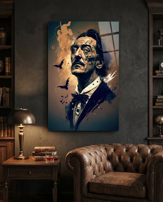 Bats And Bow Tie Sepia Surreal Portrait Glass Wall Art