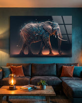 Blue Blossom Branch Walking Elephant Glass Wall Art