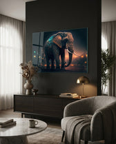 Glowing Ember City Night Elephant Glass Wall Art