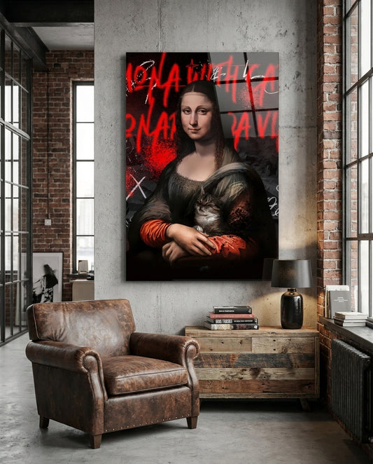 Mona Lisa, The Cat Lover Glass Wall Art || Designer Collection