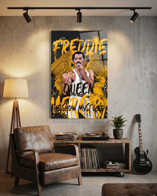 Rock Frontman in Crown Glass Wall Art || Designer Collection