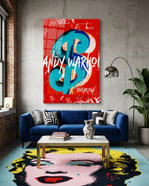 Turquoise Dollar Sign on Red Glass Wall Art