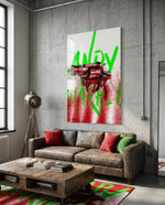 Pop Art Portrait with Gun Glass Wall Art || Designer Collection