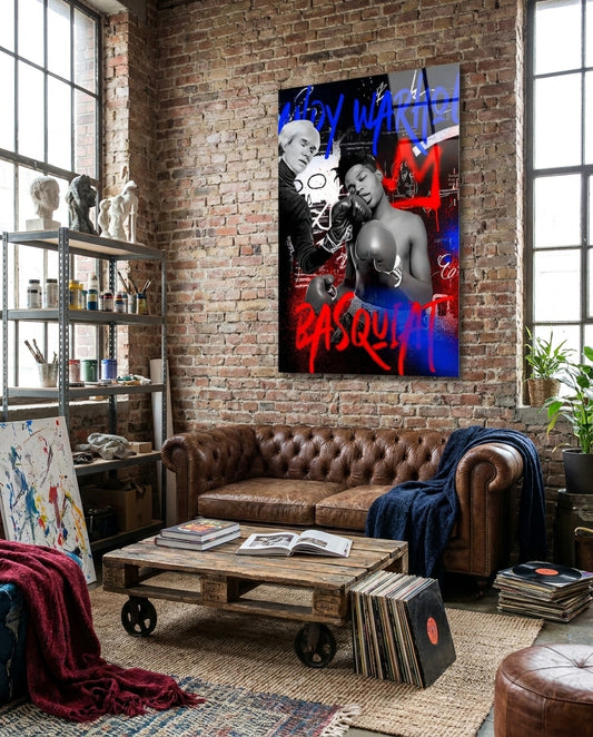 Red Blue Graffiti Boxers Clash Glass Wall Art
