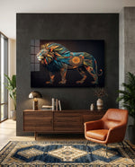 Geometric Mosaic Lion Glass Wall Art