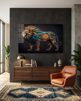 Geometric Mosaic Lion Glass Wall Art