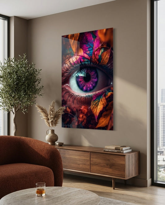 Autumn Leaves Violet Iris Eye Glass Wall Art