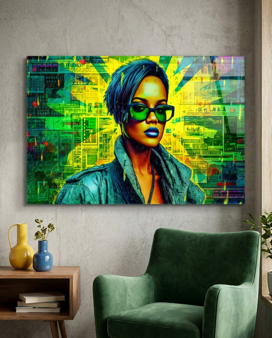 Modern Pop Diva Portrait Glass Wall Art || Designer Collection
