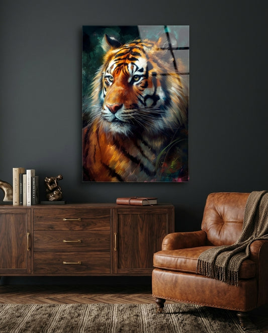 Painted Tiger Emerald Backdrop Glass Wall Art