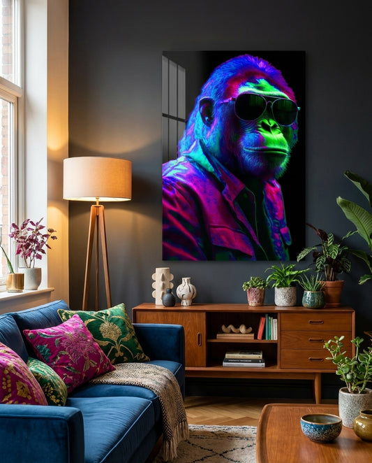 Neon Green And Violet Cool Gorilla Glass Wall Art