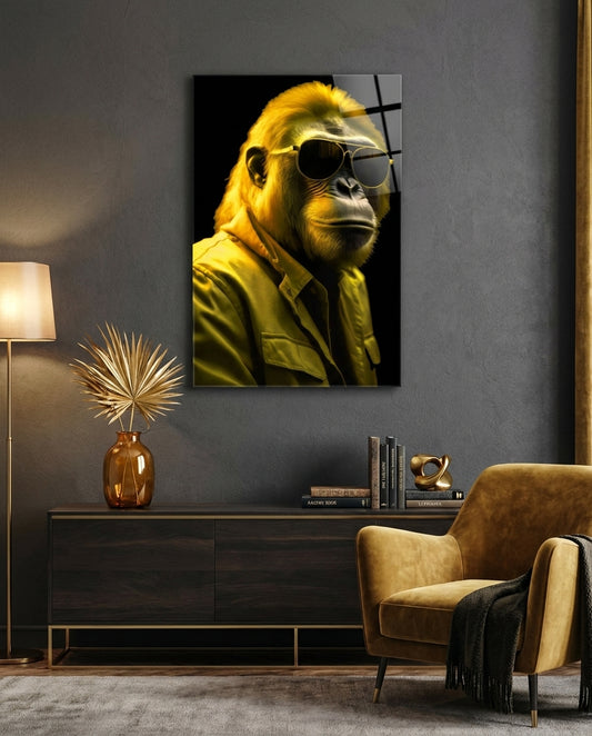 Bright Yellow Suited Gorilla Glass Wall Art