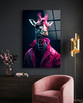 Neon Pink Jacket Giraffe Glass Wall Art