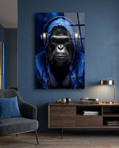 Blue Hoodie Headphones Gorilla Glass Wall Art