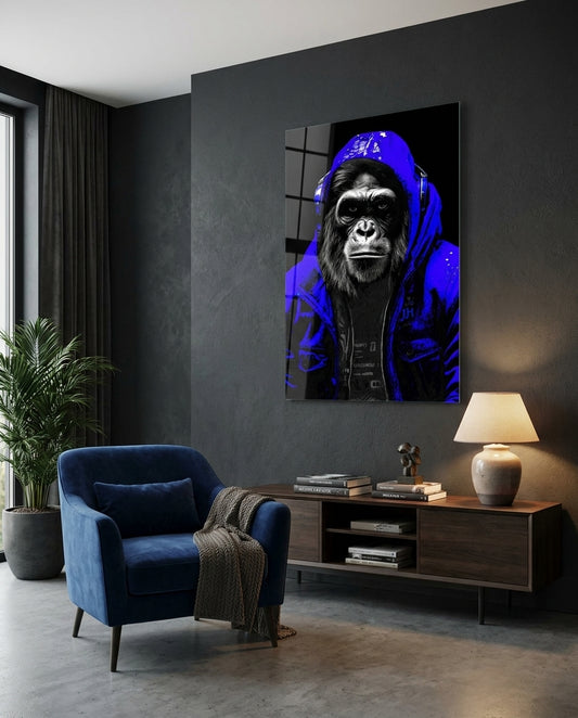 Electric Blue Hooded Gorilla Glass Wall Art