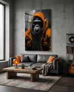 Yellow Raincoat Headphone Gorilla Glass Wall Art