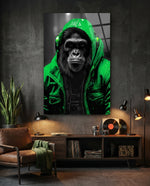 Yellow Raincoat Headphone Gorilla Glass Wall Art