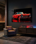 Vintage Red Coupe Glitch Glass Wall Art