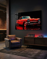 Vintage Red Coupe Glitch Glass Wall Art