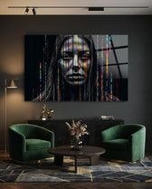 Glitch Stripes Woman Portrait Glass Wall Art