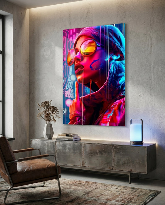 Beanie And Orange Shades Glass Wall Art