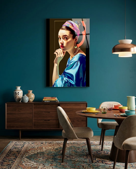 Rainbow Turban Girl With A Pearl Earring Glass Wall Art